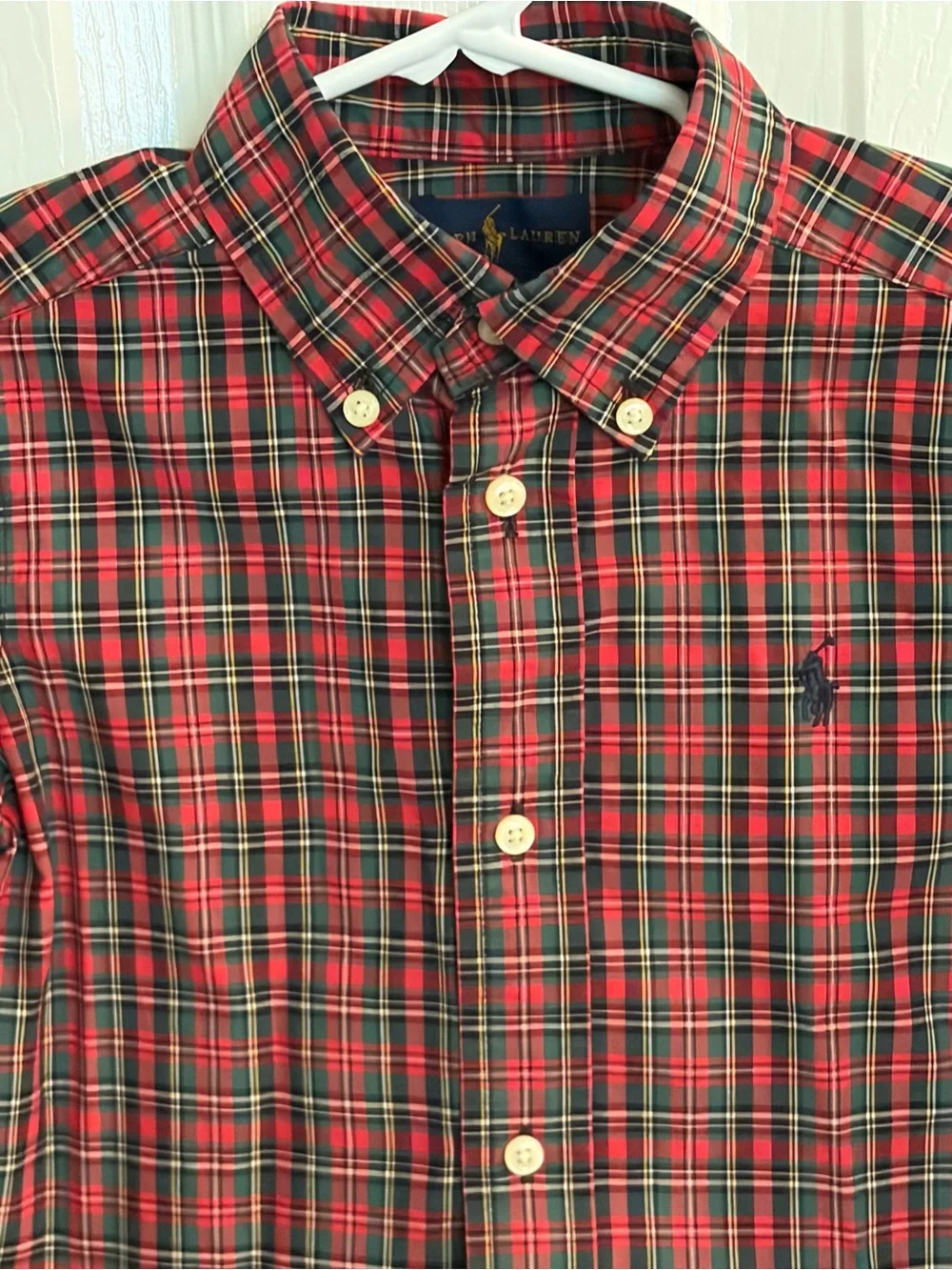 Ralph Lauren Boy’s Classic Red & Green Long-Sleeve Button Down Shirt Size 2/2T